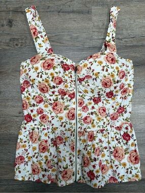 Poetry Cotton White Floral Smocked Top with Red and Pink Blooms